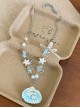 Ocean Vacation Style Fresh Cute Blue White Dreamy Starfish Pearl Silver Chain Kawaii Fashion Shell Necklace