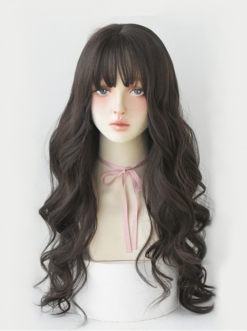 Fashion Daily Natural Full Head Big Wave Air Bangs Sweet Lolita Long Curly Wig