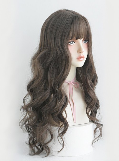 Fashion Daily Natural Full Head Big Wave Air Bangs Sweet Lolita Long Curly Wig