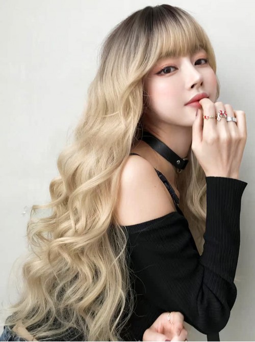 Fashion Daily Natural Full Head Big Wave Air Bangs Sweet Lolita Long Curly Wig