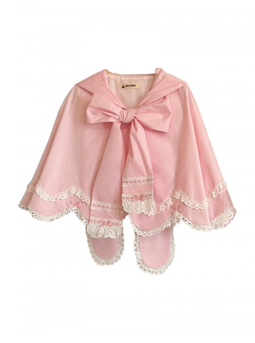 Ancient Petal Rabbit Series Cute Rabbit Ears Design Exquisite Bowknot Lace Decoration Irregular Hem Sweet Lolita Short Cape