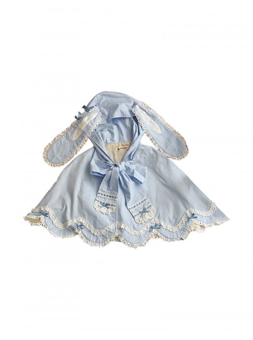Ancient Petal Rabbit Series Cute Rabbit Ears Design Exquisite Bowknot Lace Decoration Irregular Hem Sweet Lolita Short Cape