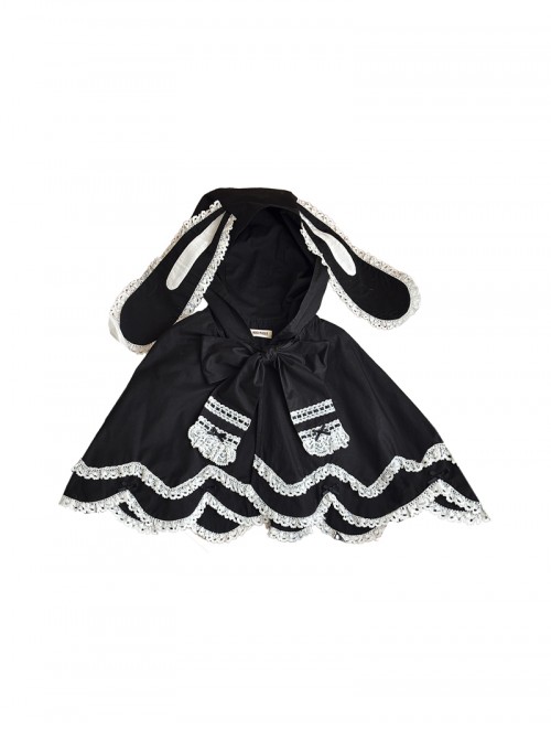 Ancient Petal Rabbit Series Cute Rabbit Ears Design Exquisite Bowknot Lace Decoration Irregular Hem Sweet Lolita Short Cape