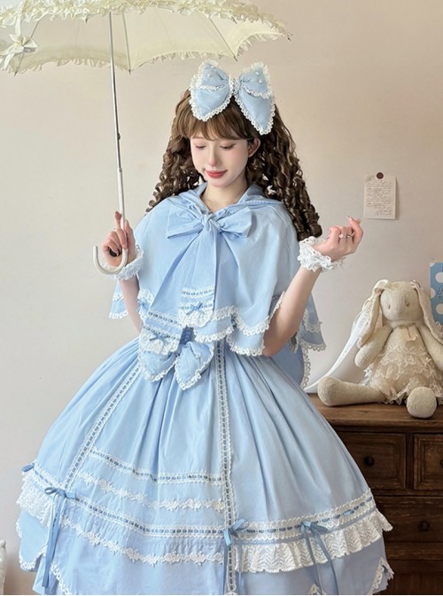 Ancient Petal Rabbit Series Cute Rabbit Ears Design Exquisite Bowknot Lace Decoration Irregular Hem Sweet Lolita Short Cape