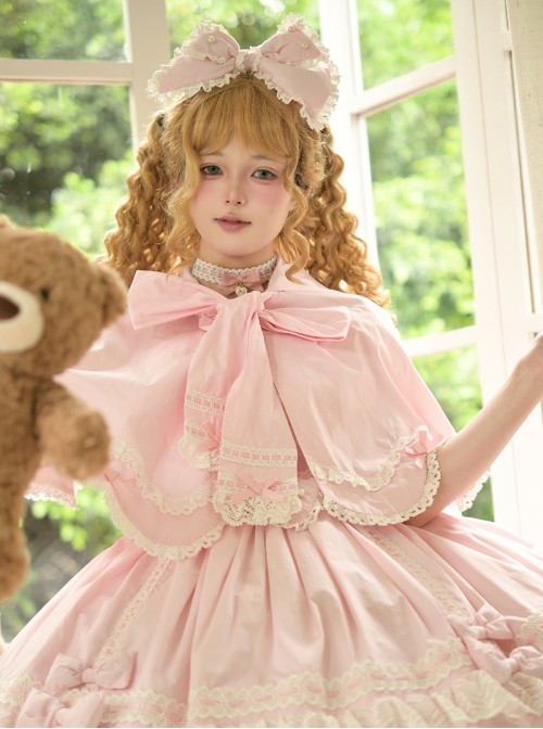 Ancient Petal Rabbit Series Cute Rabbit Ears Design Exquisite Bowknot Lace Decoration Irregular Hem Sweet Lolita Short Cape