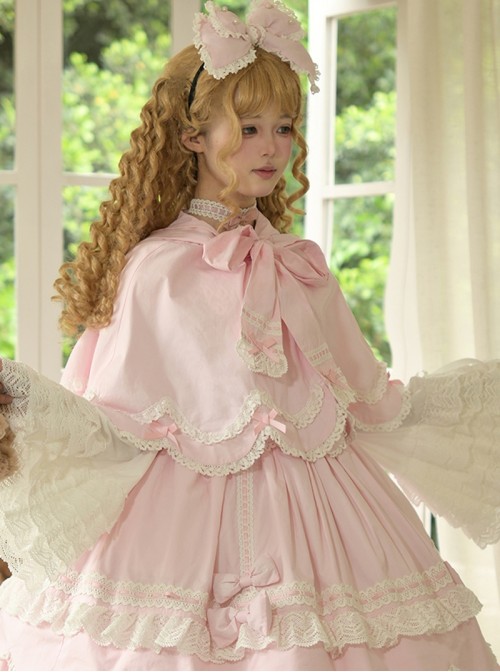 Ancient Petal Rabbit Series Cute Rabbit Ears Design Exquisite Bowknot Lace Decoration Irregular Hem Sweet Lolita Short Cape