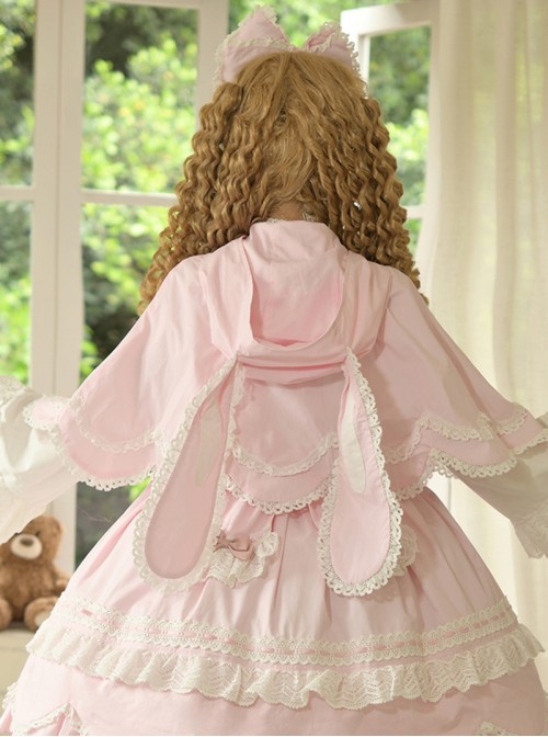 Ancient Petal Rabbit Series Cute Rabbit Ears Design Exquisite Bowknot Lace Decoration Irregular Hem Sweet Lolita Short Cape