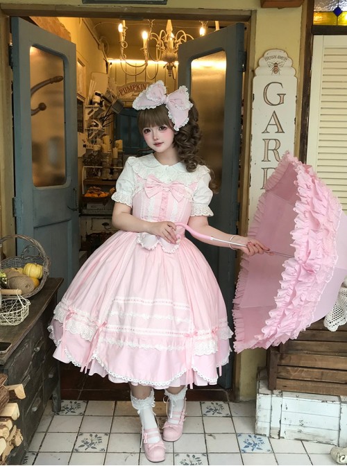 Ancient Petal Rabbit Series Ribbon Bowknot Exquisite Three Dimensional Lace Pearl Decoration Petal Lace Hem Sweet Lolita Sleeveless Dress