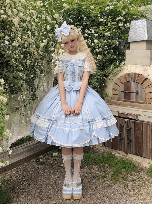 Ancient Petal Rabbit Series Ribbon Bowknot Exquisite Three Dimensional Lace Pearl Decoration Petal Lace Hem Sweet Lolita Sleeveless Dress