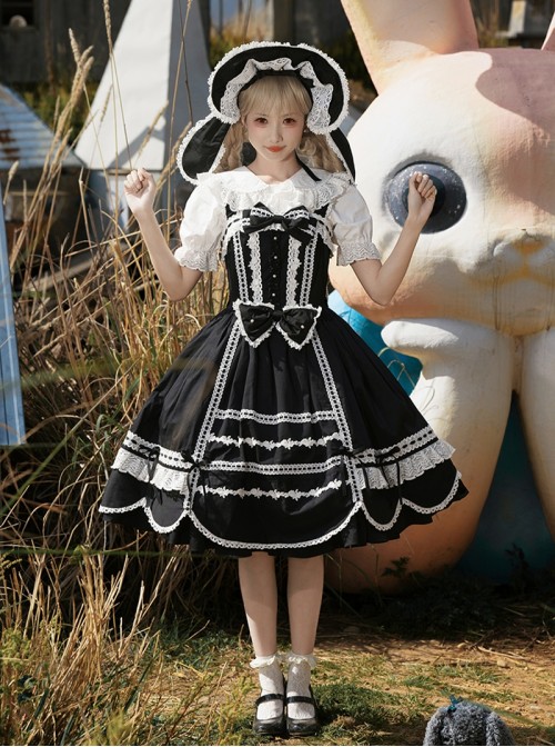 Ancient Petal Rabbit Series Ribbon Bowknot Exquisite Three Dimensional Lace Pearl Decoration Petal Lace Hem Sweet Lolita Sleeveless Dress