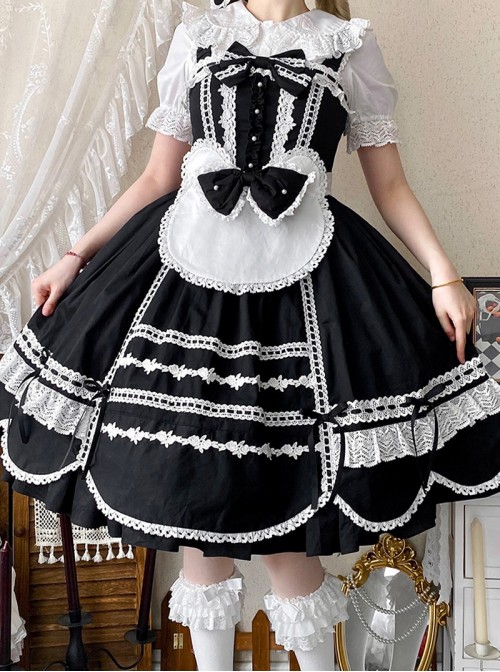Ancient Petal Rabbit Series Exquisite White Bear Ears Design Lace Decoration Sweet Lolita Apron