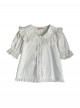 Ancient Petal Rabbit Series White Round Neck Design Exquisite Lace Rabbit Ears Decoration Button Design Sweet Lolita Short-Sleeved Shirt