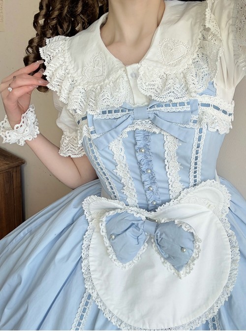 Ancient Petal Rabbit Series White Round Neck Design Exquisite Lace Rabbit Ears Decoration Button Design Sweet Lolita Short-Sleeved Shirt