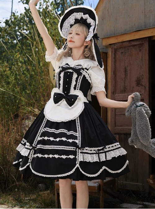 Ancient Petal Rabbit Series Bowknot Bunny Ear Decoration Large Brim White Lace Trim Sweet Lolita Bonnet Hat