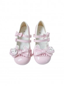 Rabbit Bear Biscuit Series Bowknot Lace Ruffle Bunny Ear Design Sweet Lolita  Round Toe Low Heel Shoes