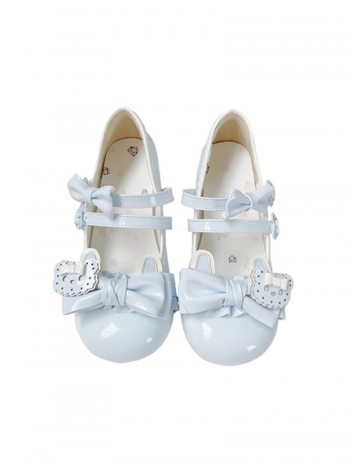 Rabbit Bear Biscuit Series Bowknot Lace Ruffle Bunny Ear Design Sweet Lolita  Round Toe Low Heel Shoes