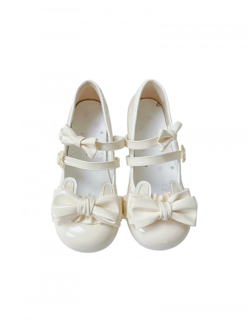 Rabbit Bear Biscuit Series Bowknot Lace Ruffle Bunny Ear Design Sweet Lolita  Round Toe Low Heel Shoes