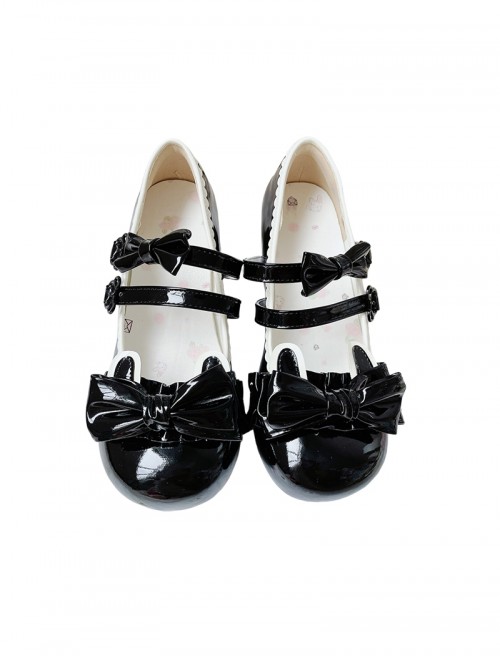 Rabbit Bear Biscuit Series Bowknot Lace Ruffle Bunny Ear Design Sweet Lolita  Round Toe Low Heel Shoes