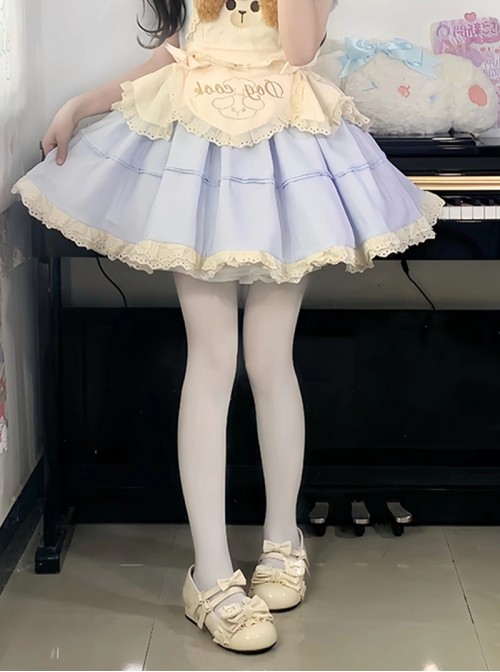 Rabbit Bear Biscuit Series Bowknot Lace Ruffle Bunny Ear Design Sweet Lolita  Round Toe Low Heel Shoes