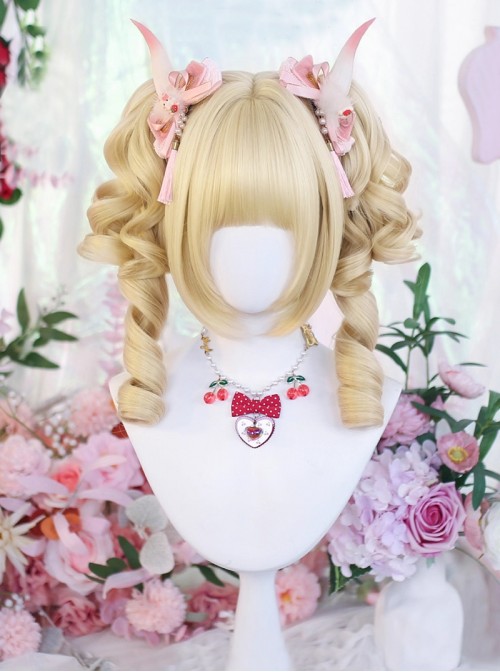 Cute Daily Versatile Air Bangs Sweet Lolita Roman Curl Double Ponytail Full Wig
