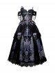 Bone Ghost Series Black Purple Three Dimensional Rose Skeleton Hand Chain Lace Halloween Subculture Skull Cross Print Gothic Lolita Top Skirt Set