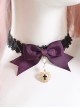 Versatile Cool Black Lace Purple Bowknot Ribbon Pearl Metal Golden Cross Pendant Decoration Gothic Lolita Necklace