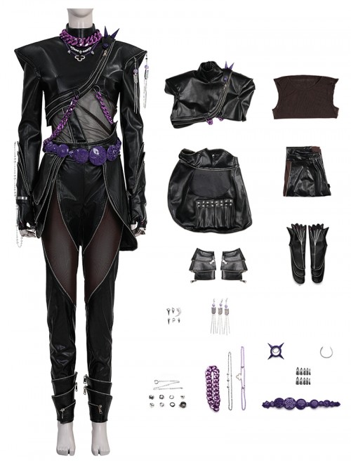 Movie Animated KPop Demon Hunters Halloween Cosplay Rumi Leather Jacket Costume Set