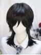 Japanese Style Black Youthful Fluffy Daily Layered Slightly Curly Hair Choppy Bangs Ouji Fashion Medium Length Wig