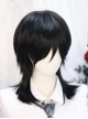Japanese Style Black Youthful Fluffy Daily Layered Slightly Curly Hair Choppy Bangs Ouji Fashion Medium Length Wig