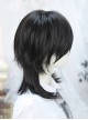 Japanese Style Black Youthful Fluffy Daily Layered Slightly Curly Hair Choppy Bangs Ouji Fashion Medium Length Wig