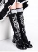 Cool Black Cute Black Bowknot White Exquisite Prints Lace Sweet Lolita Mid Calf Socks