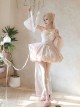 Runaway Princess Series Pink Lace Bowknot Pearl Diamond Decoration Ballet Style Flower Bud Sweet Lolita Sleeveless Dress Cuff Train Set
