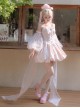 Runaway Princess Series Pink Lace Bowknot Pearl Diamond Decoration Ballet Style Flower Bud Sweet Lolita Sleeveless Dress Cuff Train Set