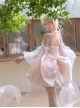 Runaway Princess Series Pink Lace Bowknot Pearl Diamond Decoration Ballet Style Flower Bud Sweet Lolita Sleeveless Dress Cuff Train Set