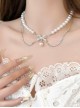 Gentle Temperament Gorgeous Style Rhinestone Bowknot Pearl Silver Chain Double Layer Classic Lolita Necklace