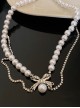 Gentle Temperament Gorgeous Style Rhinestone Bowknot Pearl Silver Chain Double Layer Classic Lolita Necklace