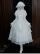 Forgotten Heaven Series White Lace Binding Band Design Fluffy Hem Gothic Lolita Puffy Long Sleeve Dress Corset Bowknot Gentleman Collar Headband Set