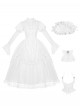 Forgotten Heaven Series White Lace Binding Band Design Fluffy Hem Gothic Lolita Puffy Long Sleeve Dress Corset Bowknot Gentleman Collar Headband Set