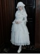 Forgotten Heaven Series White Lace Binding Band Design Fluffy Hem Gothic Lolita Puffy Long Sleeve Dress Corset Bowknot Gentleman Collar Headband Set
