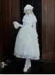 Forgotten Heaven Series White Lace Binding Band Design Fluffy Hem Gothic Lolita Puffy Long Sleeve Dress Corset Bowknot Gentleman Collar Headband Set