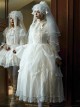 Forgotten Heaven Series White Lace Binding Band Design Fluffy Hem Gothic Lolita Puffy Long Sleeve Dress Corset Bowknot Gentleman Collar Headband Set