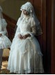 Forgotten Heaven Series White Lace Binding Band Design Fluffy Hem Gothic Lolita Puffy Long Sleeve Dress Corset Bowknot Gentleman Collar Headband Set