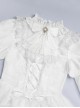Forgotten Heaven Series White Lace Binding Band Design Fluffy Hem Gothic Lolita Puffy Long Sleeve Dress Corset Bowknot Gentleman Collar Headband Set