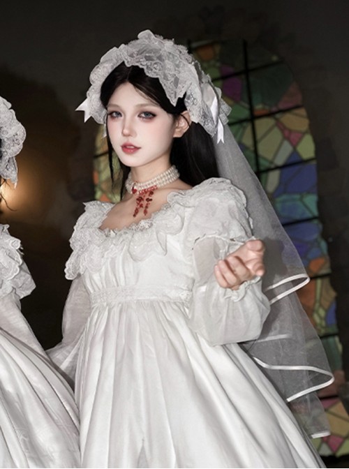 Before Dawn Series White Dreamlike Simple Elegant Line Decoration Gothic Lolita Lace Veil