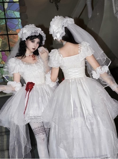 Before Dawn Series White Dreamlike Simple Elegant Line Decoration Gothic Lolita Lace Veil