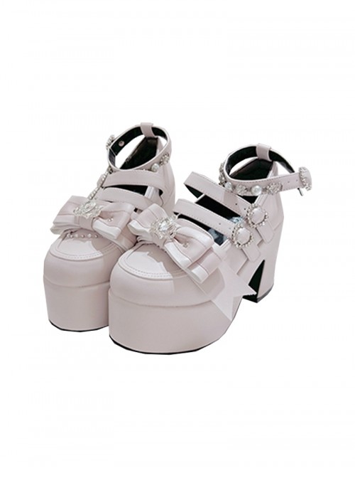 Coronation Gift Box Series Japanese Style Crown Bowknot Heart Rhinestone Decoration Sweet Lolita High Heel Platform Shoes