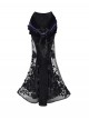 Mourning Day Series Dark Gorgeous Black Beading Flowers Embroidery Purple Rose Bowknot Lace Velvet Retro Halloween Gothic Punk Fishtail Skirt