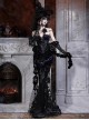 Mourning Day Series Dark Gorgeous Black Beading Flowers Embroidery Purple Rose Bowknot Lace Velvet Retro Halloween Gothic Punk Fishtail Skirt
