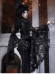 Mourning Day Series Dark Hollow Black Flower Lace Gorgeous Beaded Tassel Chain Sequined Trumpet Sleeve Gothic Long-Sleeved Top
