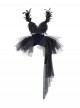 Mourning Day Series Dark Gorgeous Diamond Black Feather Lace Purple Velvet Binding Band Design Beads Mesh Tail Halloween Gothic Sleeveless Dress
